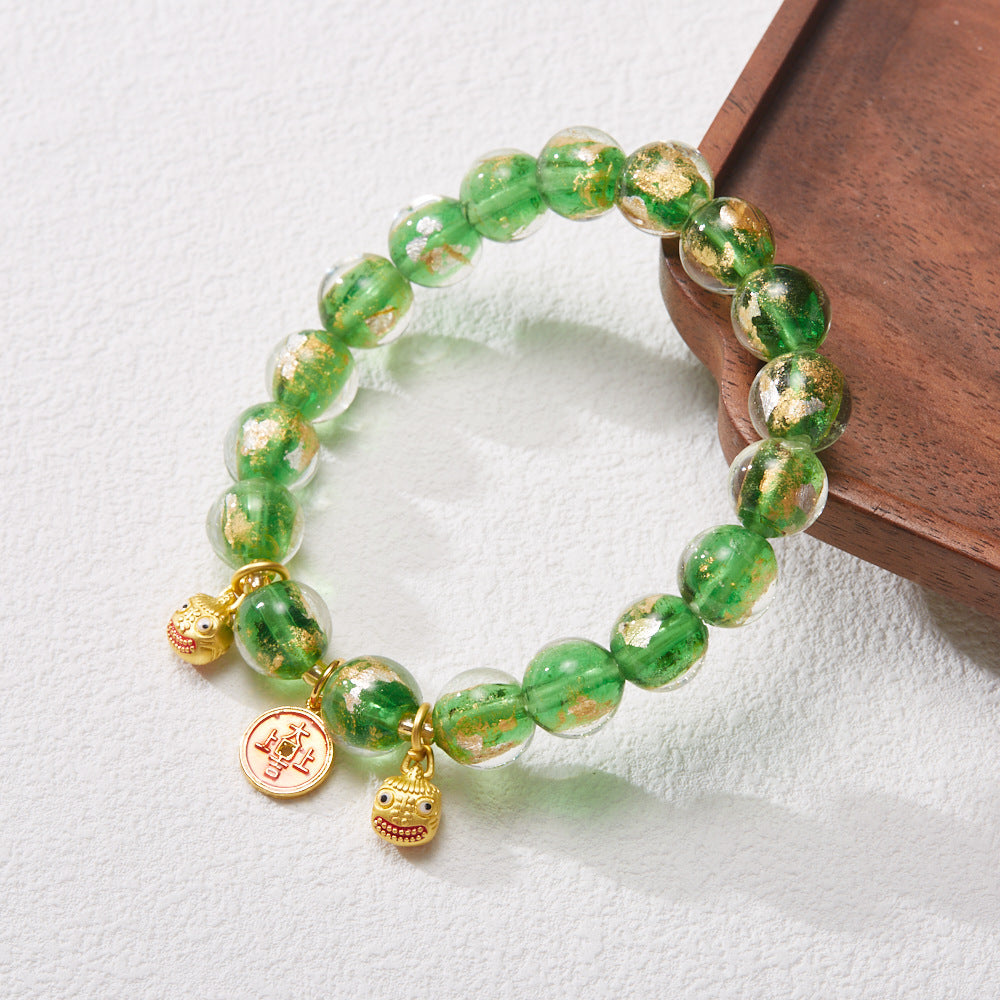 Gilt Gold Devouring Beast Green Fragrant Ash Glaze Strand