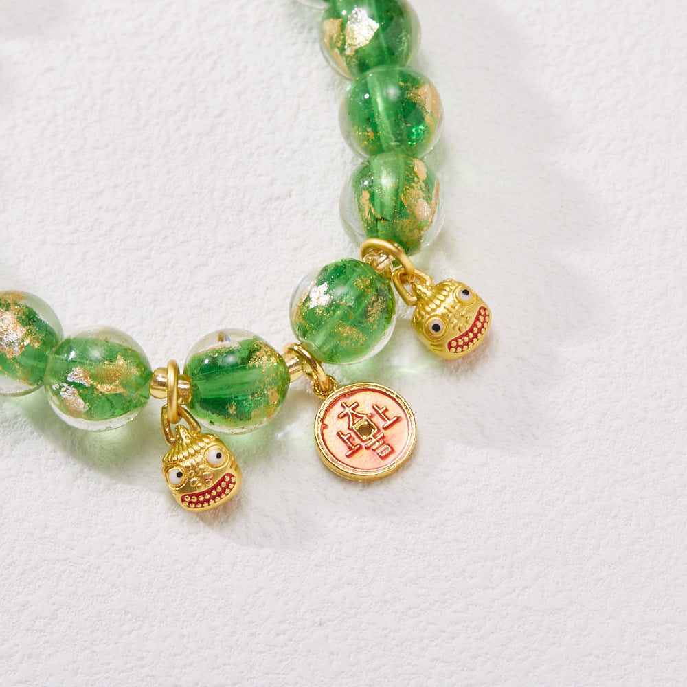 Gilt Gold Devouring Beast Green Fragrant Ash Glaze Strand