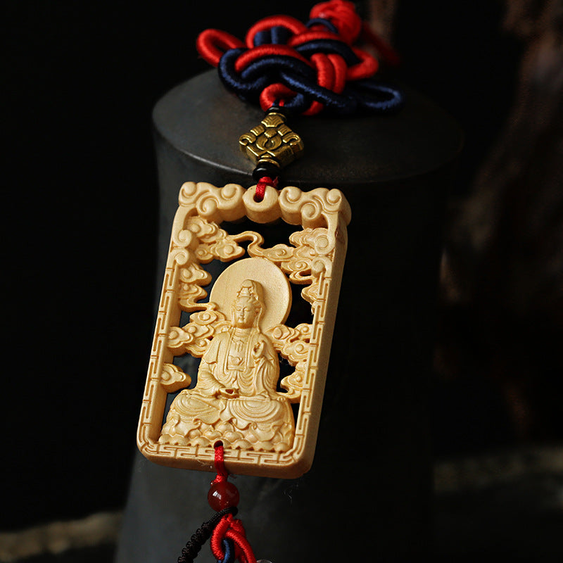 Boxwood Carved Guanyin Bodhisattva Pendant