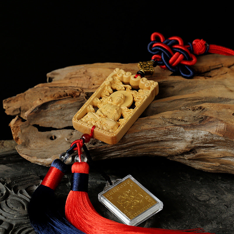 Boxwood Carved Guanyin Bodhisattva Pendant